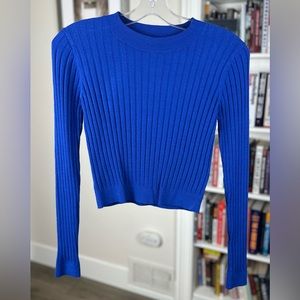 Simons Icone Ribbed Long Sleeve Sweater, blue, small